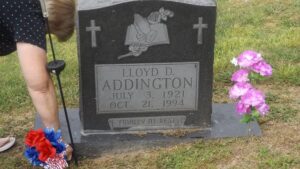 Lloyd D. Addington's grave.  The photograph was taken by Joanna Adams Sergent