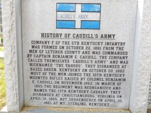 Stone Memorial of the history of Caudill's army.  Jenkins Memorial at the top of Pound Gap, Kentucky.  The photo was taken by Joanna Adams Sergent