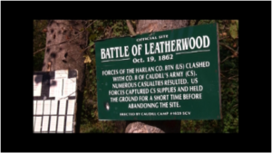 The Battle of Leatherwood sign.   The photographer is unknown
