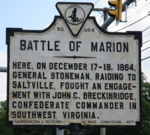 The Battle of Marion road sign.  The photographer and date is unknown.