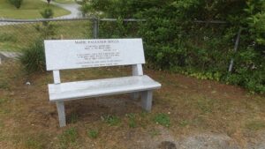 MARIE FAULKNER BOGGS memorial bench.   Donated by Jerry Baker Funeral Home.  The photograph was taken by Joanna Adams Sergent.