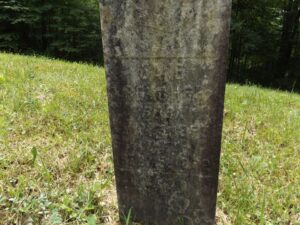 Jane Mullins Belcher's tombstone.  The photograph was taken on the "Murder Man's Cemetery" by Joanna Adams Sergent.