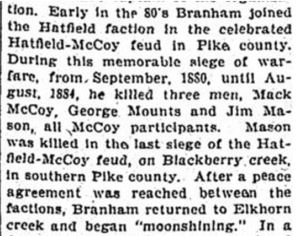 Taken from an excerpt of the Courier Journal, September 25, 1903.  The title is "Clifton Branham Pays the Penalty of His Crime".