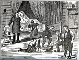 A woodcut illustration from "The Authenticated History of the Bell Witch " (1884) by M.V. Ingram, depicts the death of John Bell Sr. Leaf-Chronicle Archives.