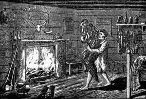 Wikimedia Commons An illustration of a Bell family friend attempting to throw the Bell witch into the fire.