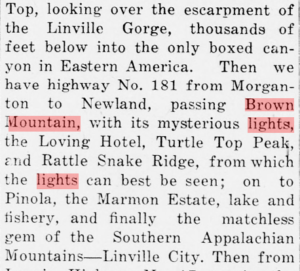 The Brown Mountain Ghostly Lights Marion progress. Marion, N.C., 04 Aug. 1932.