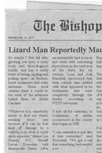 The Bishopville Times about the attack of the Lizardman.